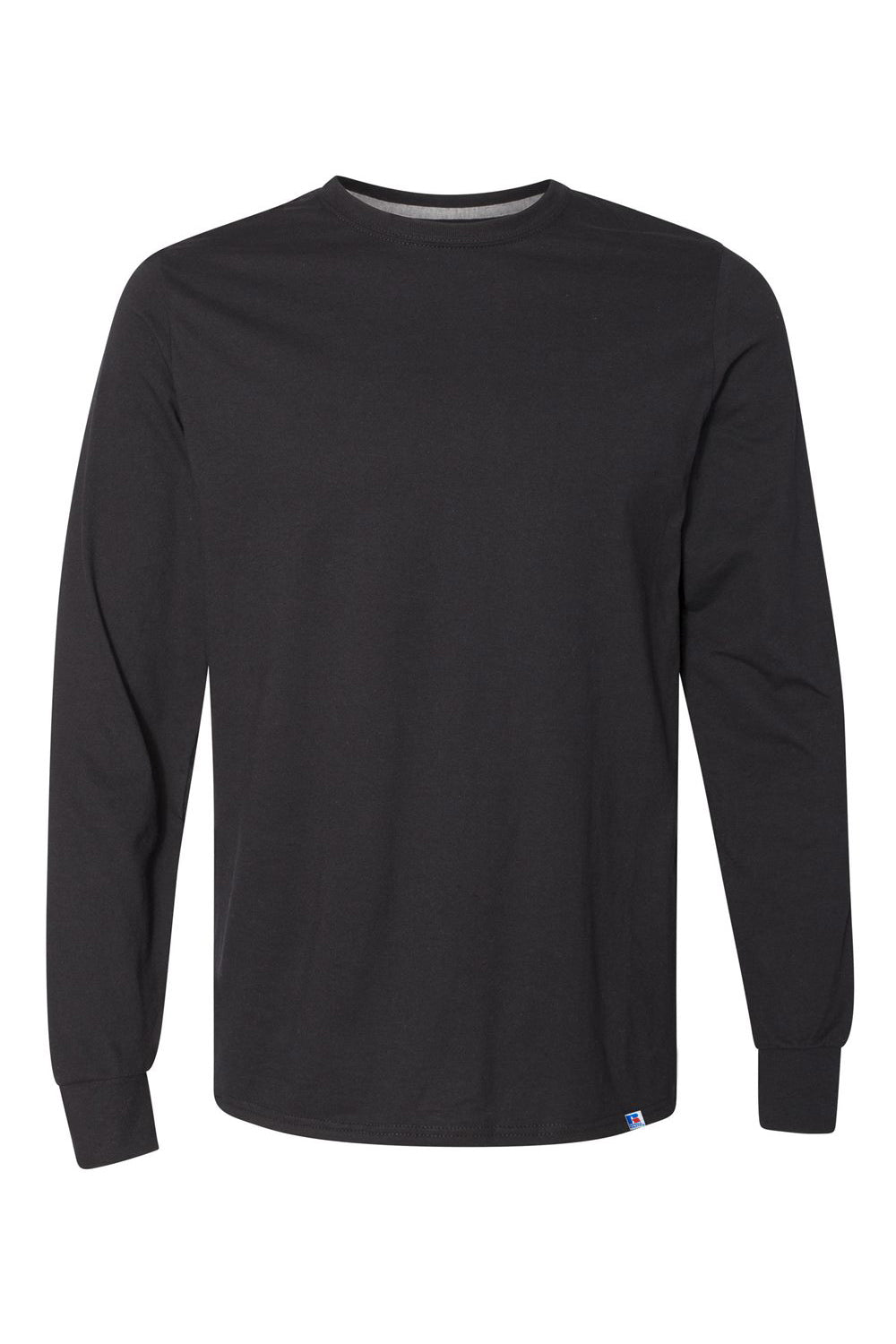 Russell Athletic 64LTTM Mens Dri-Power Moisture Wicking Performance Long Sleeve Crewneck T-Shirt Black Flat Front