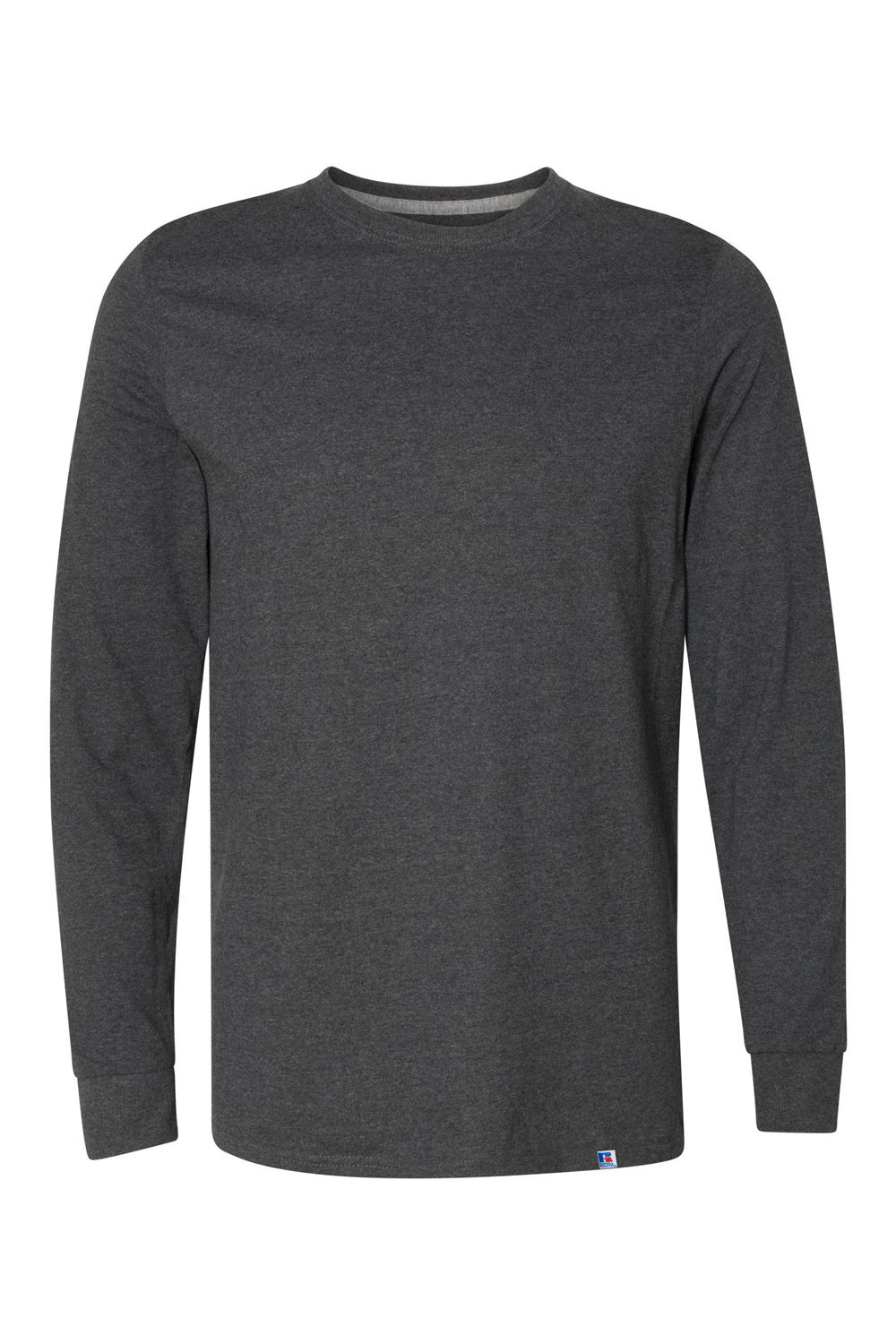 Russell Athletic 64LTTM Mens Dri-Power Moisture Wicking Performance Long Sleeve Crewneck T-Shirt Heather Black Flat Front