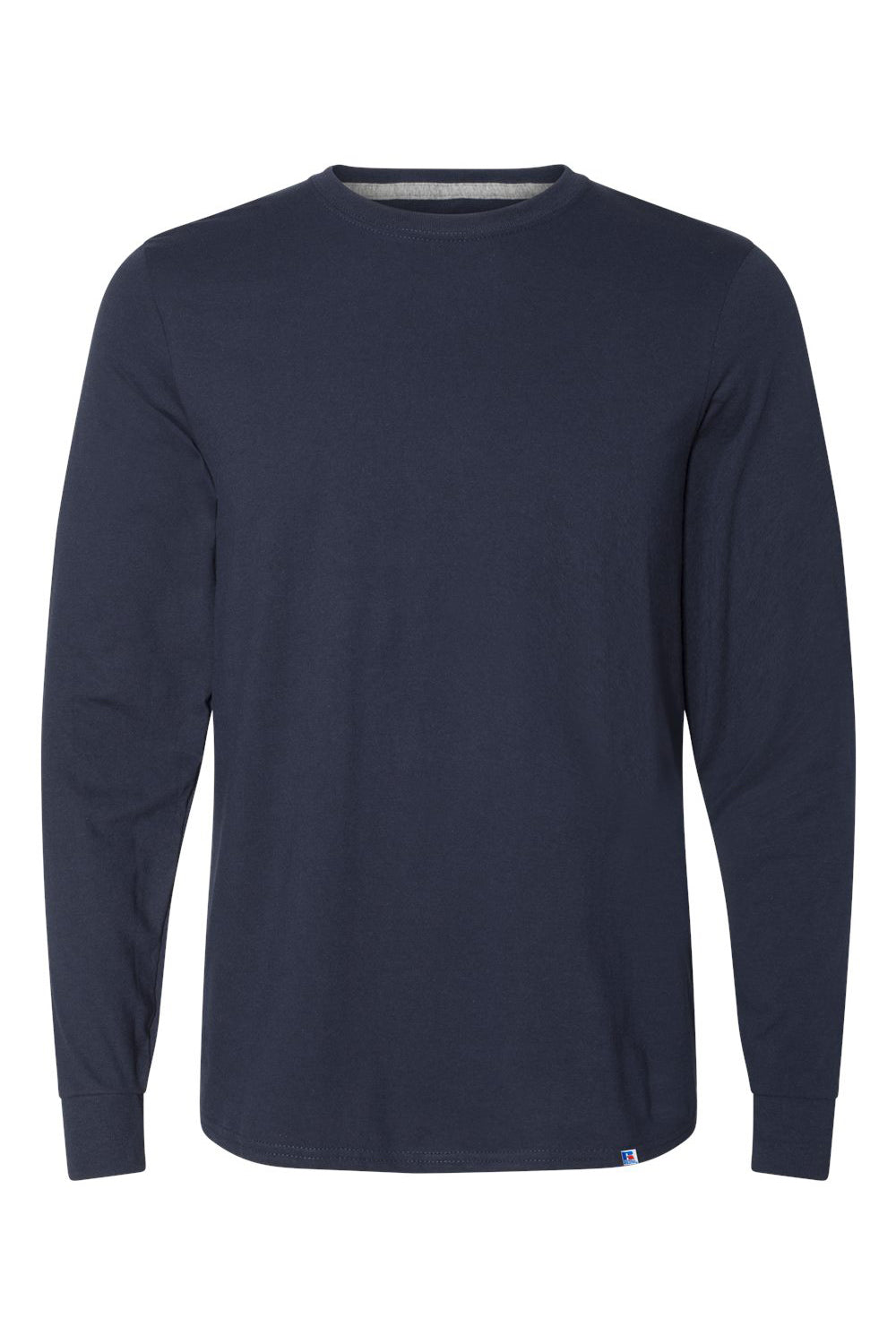 Russell Athletic 64LTTM Mens Dri-Power Moisture Wicking Performance Long Sleeve Crewneck T-Shirt Navy Blue Flat Front