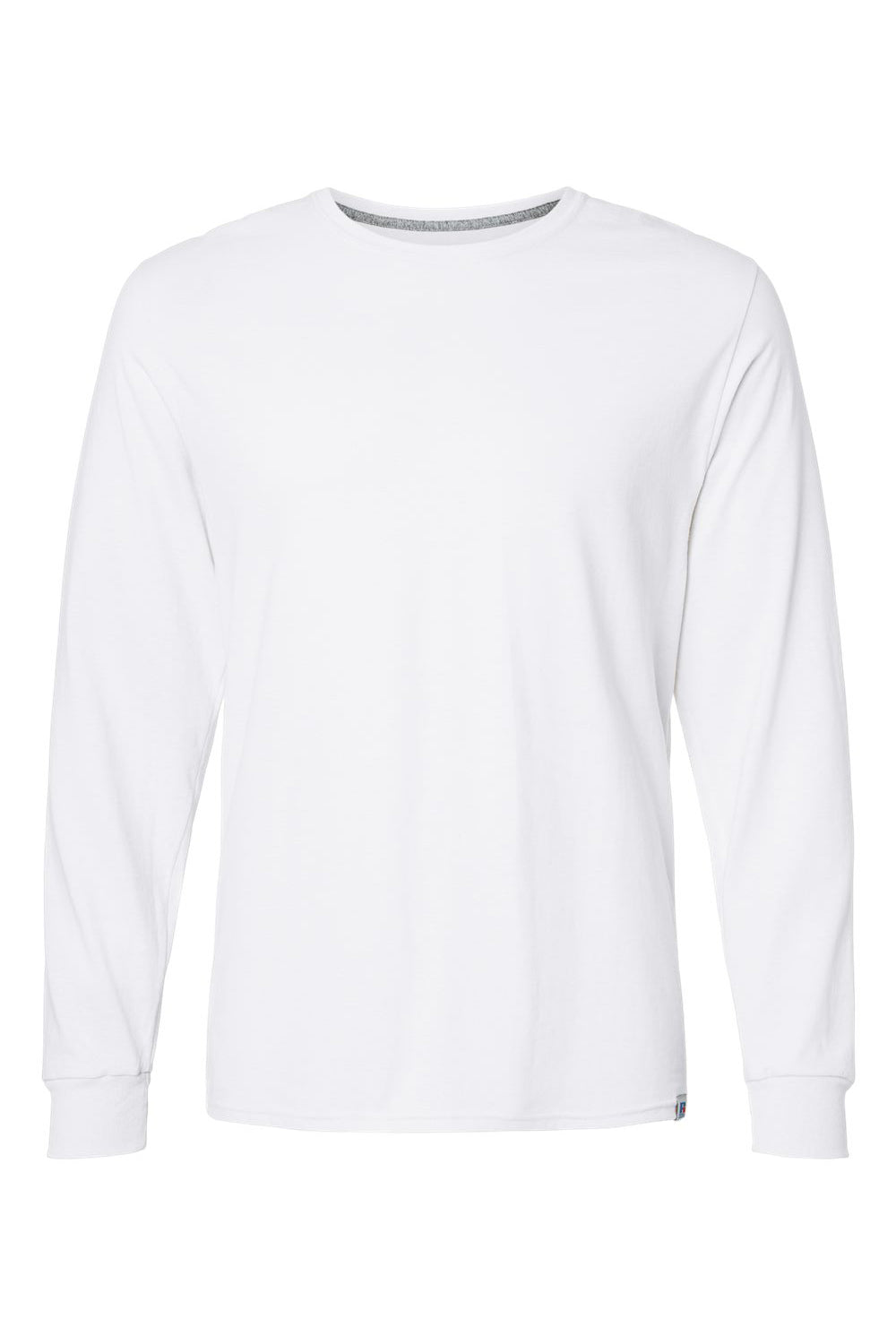 Russell Athletic 64LTTM Mens Dri-Power Moisture Wicking Performance Long Sleeve Crewneck T-Shirt White Flat Front