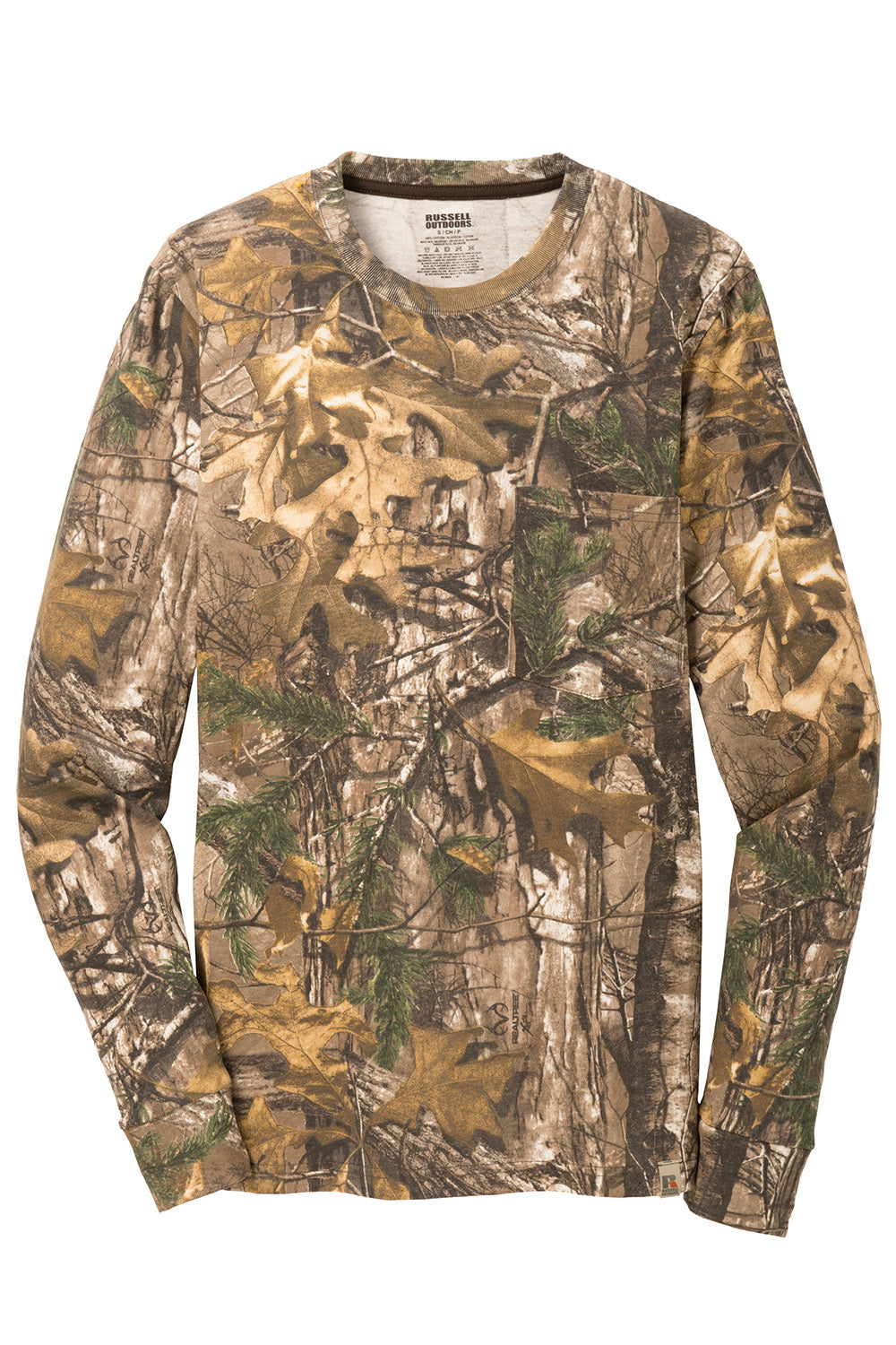 Russell Outdoors S020R Mens Realtree Explorer Long Sleeve Crewneck T-Shirt w/ Pocket Realtree Xtra Camo Flat Front