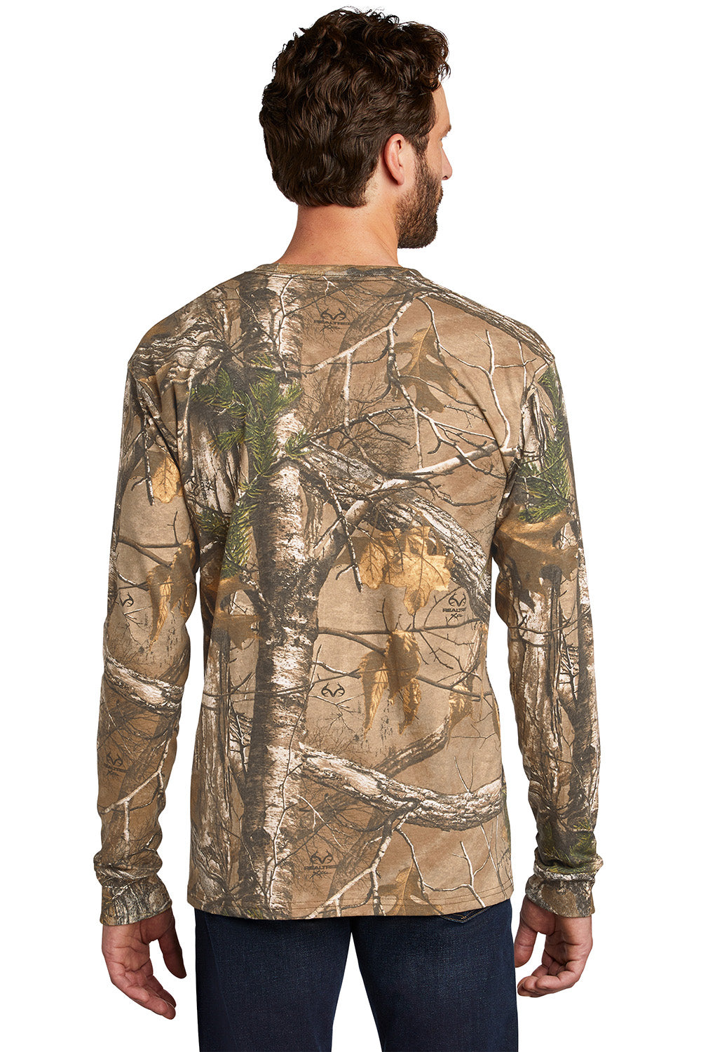 Russell Outdoors S020R Mens Realtree Explorer Long Sleeve Crewneck T-Shirt w/ Pocket Realtree Xtra Camo Model Back