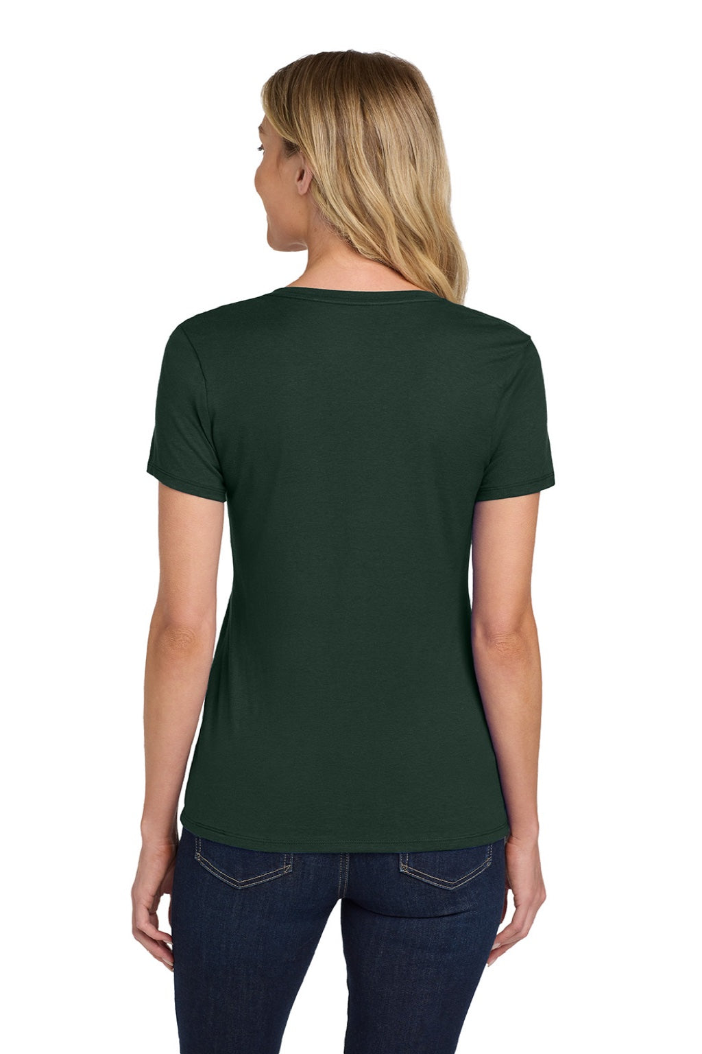 Hanes S04V Womens Perfect-T Short Sleeve V-Neck T-Shirt Deep Forest Green Model Back
