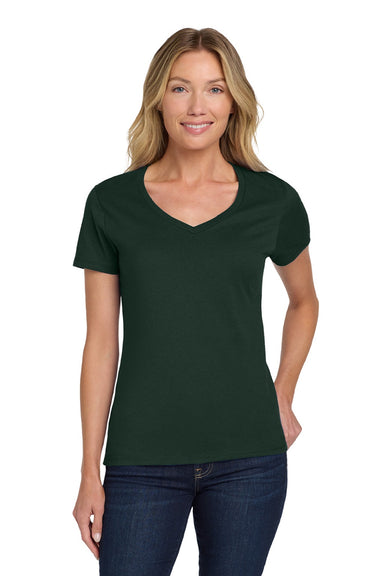Hanes S04V Womens Perfect-T Short Sleeve V-Neck T-Shirt Deep Forest Green Model Front