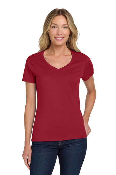Hanes S04V Womens Perfect-T Short Sleeve V-Neck T-Shirt Deep Red Model Front