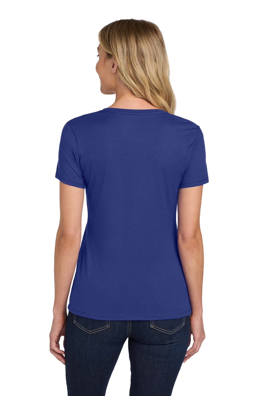 Hanes S04V Womens Perfect-T Short Sleeve V-Neck T-Shirt Deep Royal Blue Model Back