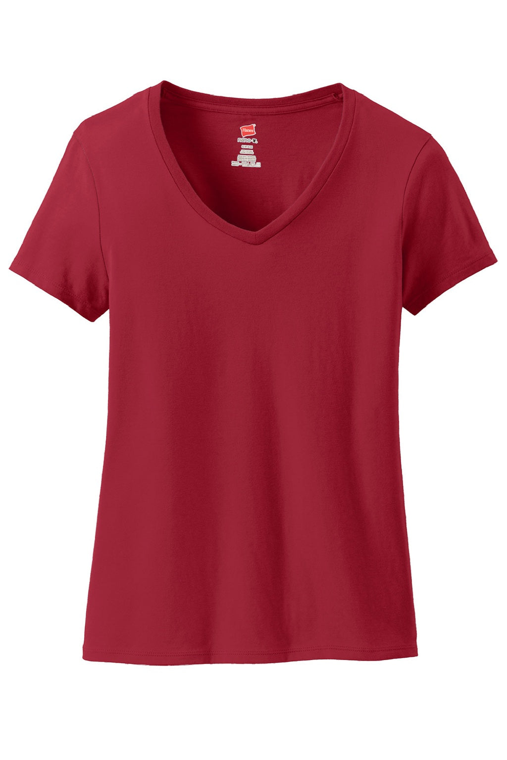 Hanes S04V Womens Perfect-T Short Sleeve V-Neck T-Shirt Deep Red Flat Front