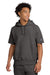 Champion S101SS Mens Reverse Weave Short Sleeve Hooded Sweatshirt Hoodie W/ Pouch Pocket Heather Charcoal Grey Model Front