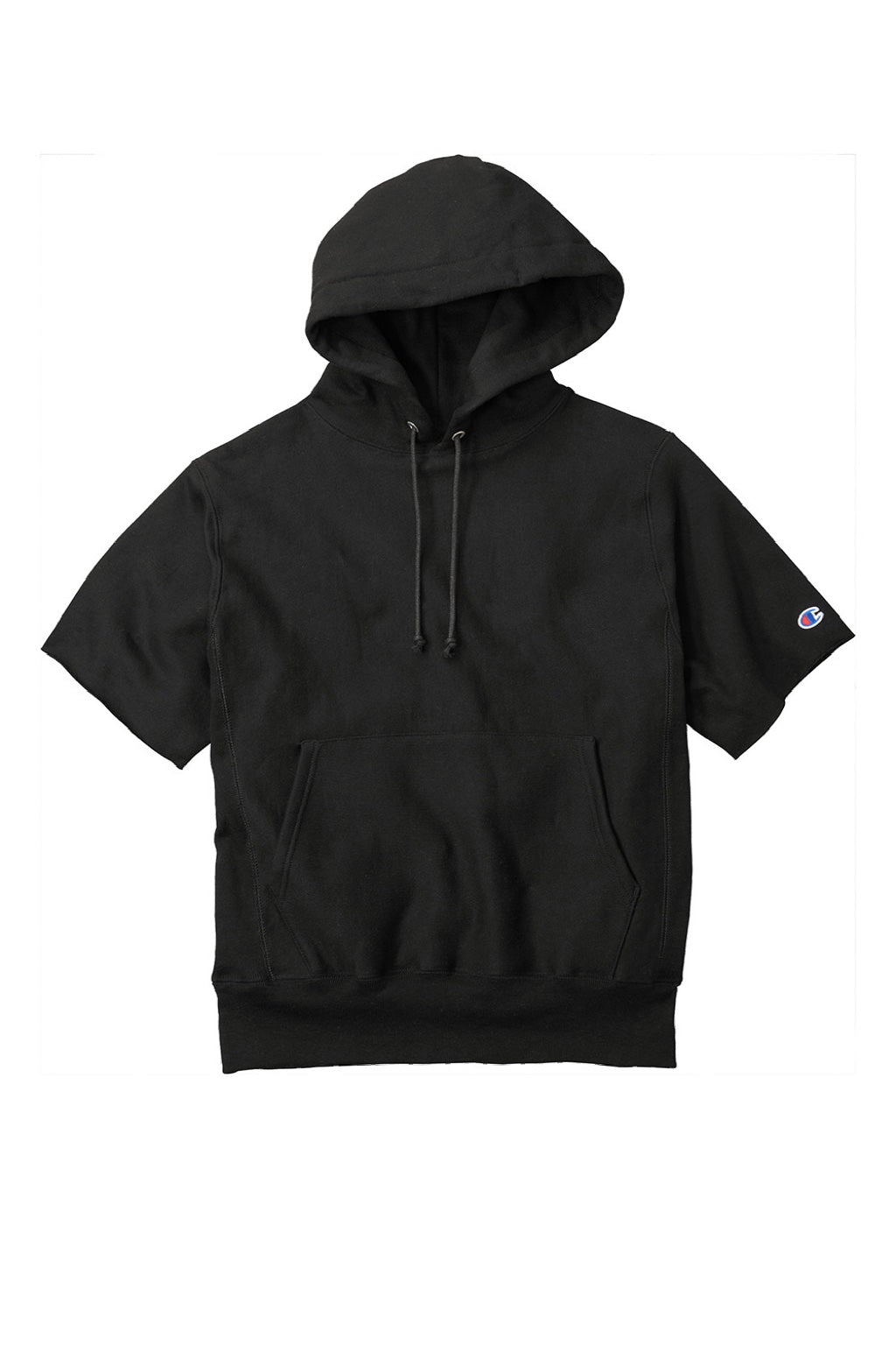 Champion S101SS Mens Reverse Weave Short Sleeve Hooded Sweatshirt Hoodie W/ Pouch Pocket Black Flat Front