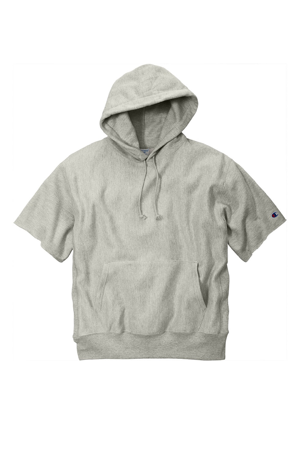 Champion S101SS Mens Reverse Weave Short Sleeve Hooded Sweatshirt Hoodie W/ Pouch Pocket Oxford Grey Flat Front
