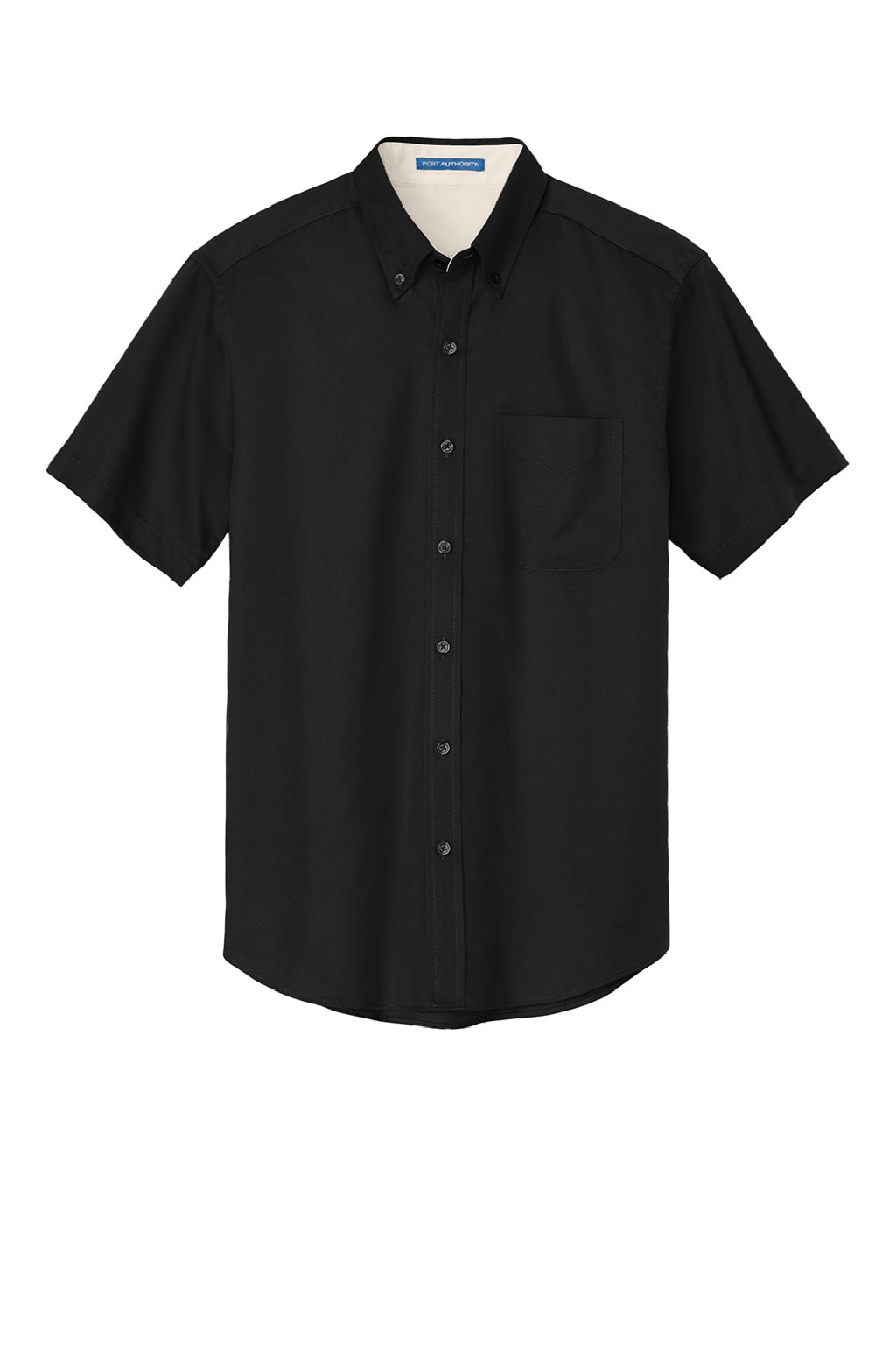 Port Authority S508/TLS508 Mens Easy Care Wrinkle Resistant Short Sleeve Button Down Shirt w/ Pocket Black/Light Stone Flat Front