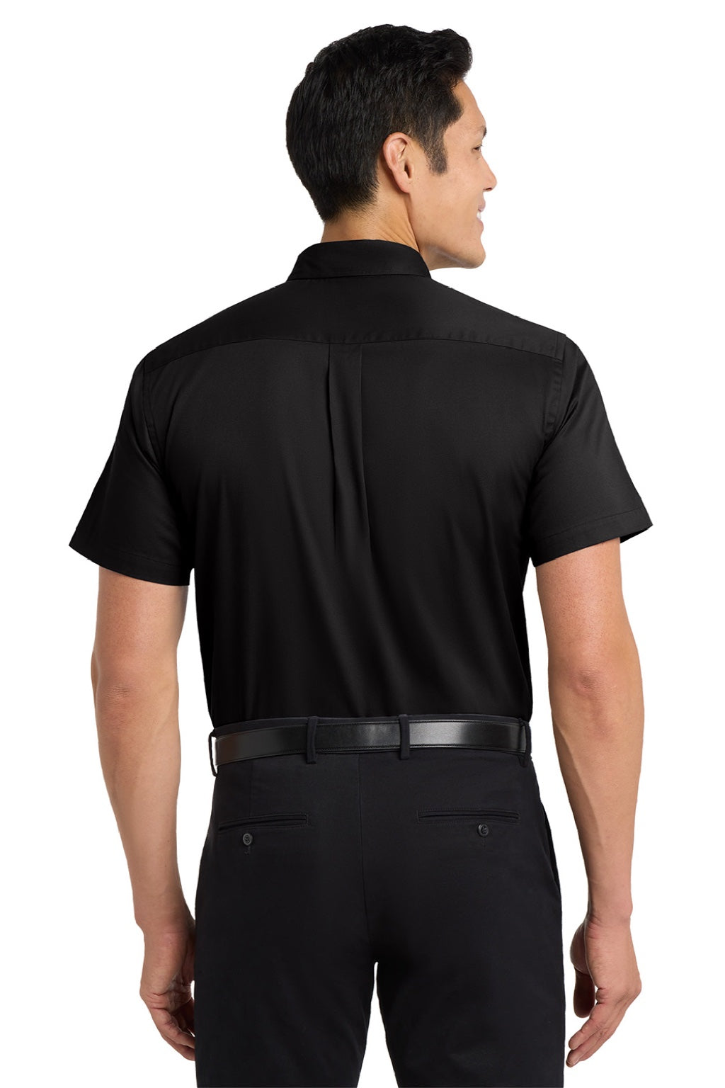 Port Authority S508/TLS508 Mens Easy Care Wrinkle Resistant Short Sleeve Button Down Shirt w/ Pocket Black/Light Stone Model Back