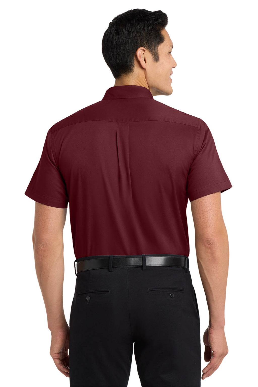 Port Authority S508/TLS508 Mens Easy Care Wrinkle Resistant Short Sleeve Button Down Shirt w/ Pocket Burgundy/Light Stone Model Back