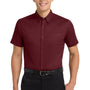 Port Authority Mens Easy Care Wrinkle Resistant Short Sleeve Button Down Shirt w/ Pocket - Burgundy/Light Stone