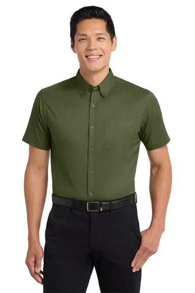 Port Authority S508/TLS508 Mens Easy Care Wrinkle Resistant Short Sleeve Button Down Shirt w/ Pocket Clover Green Model Front