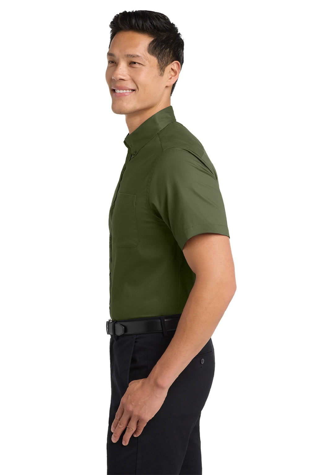 Port Authority S508/TLS508 Mens Easy Care Wrinkle Resistant Short Sleeve Button Down Shirt w/ Pocket Clover Green Model Side