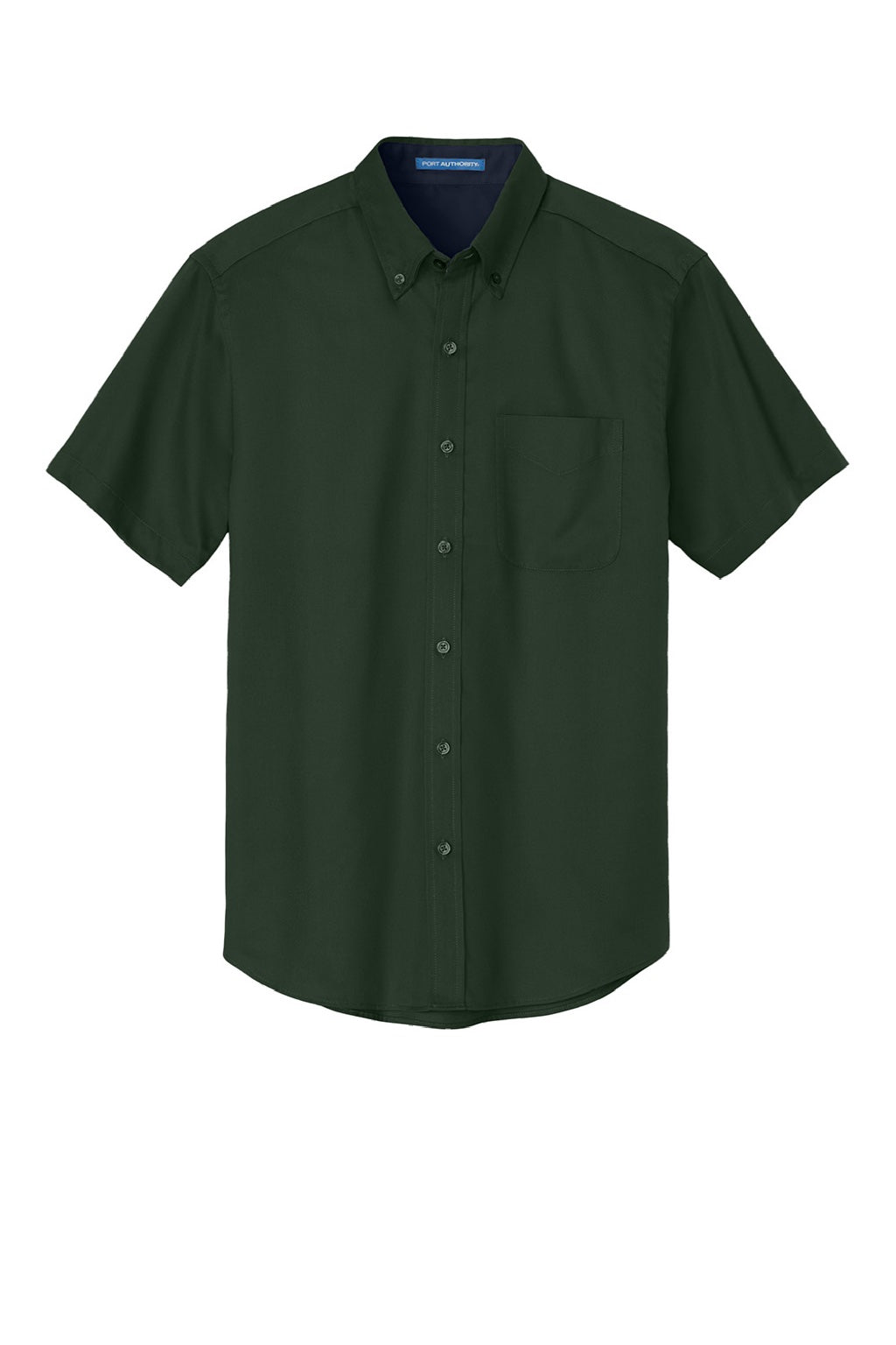Port Authority S508/TLS508 Mens Easy Care Wrinkle Resistant Short Sleeve Button Down Shirt w/ Pocket Dark Green/Navy Blue Flat Front