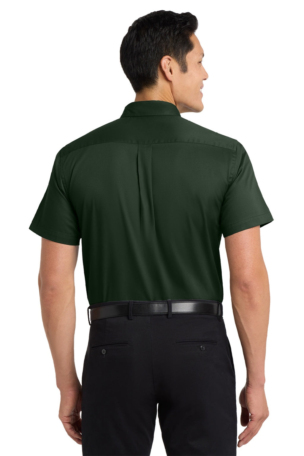 Port Authority S508/TLS508 Mens Easy Care Wrinkle Resistant Short Sleeve Button Down Shirt w/ Pocket Dark Green/Navy Blue Model Back