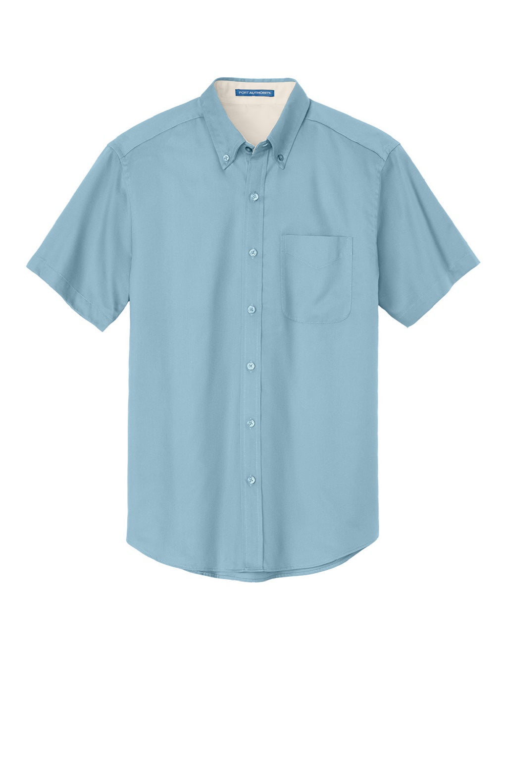 Port Authority S508/TLS508 Mens Easy Care Wrinkle Resistant Short Sleeve Button Down Shirt w/ Pocket Light Blue/Light Stone Flat Front
