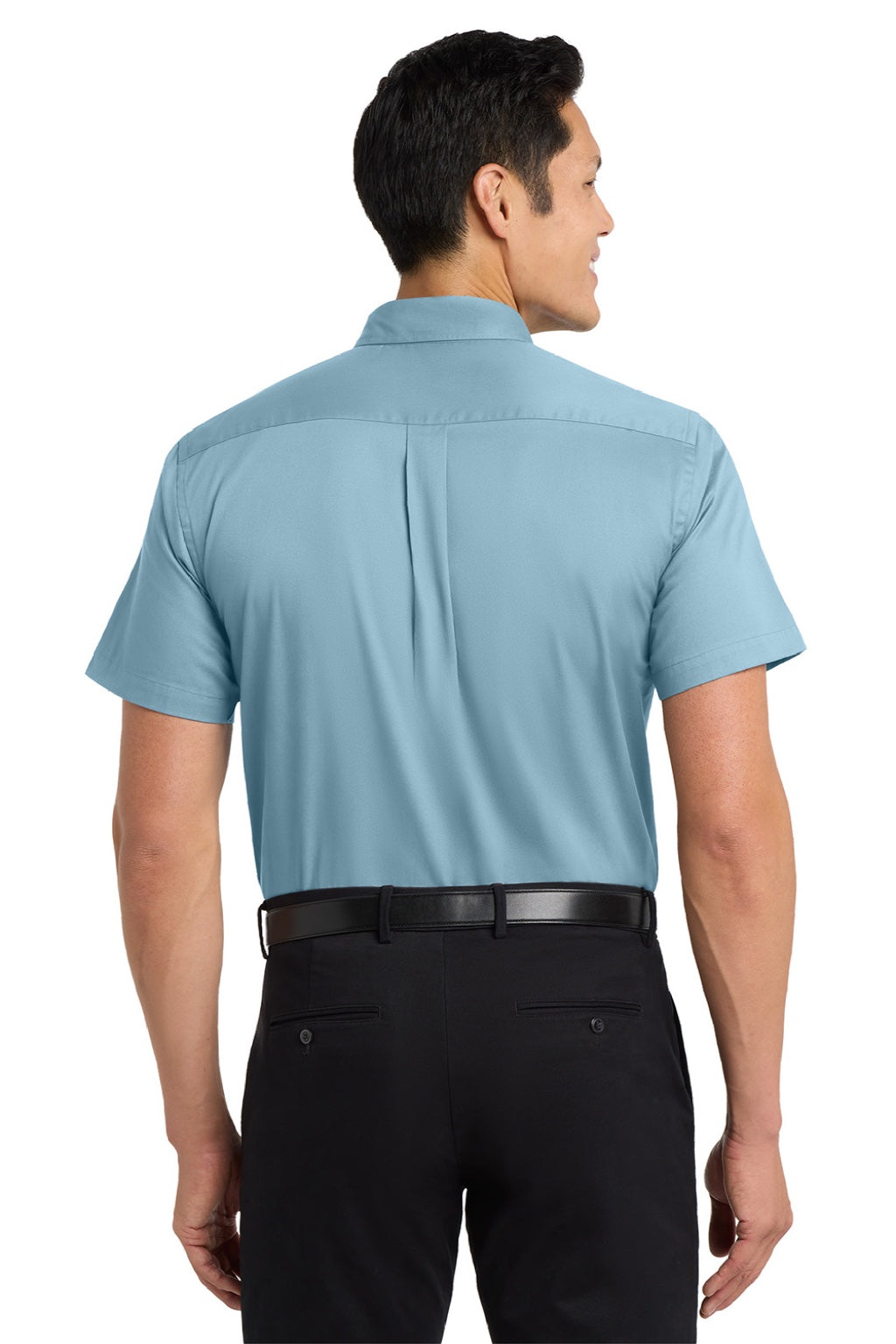 Port Authority S508/TLS508 Mens Easy Care Wrinkle Resistant Short Sleeve Button Down Shirt w/ Pocket Light Blue/Light Stone Model Back