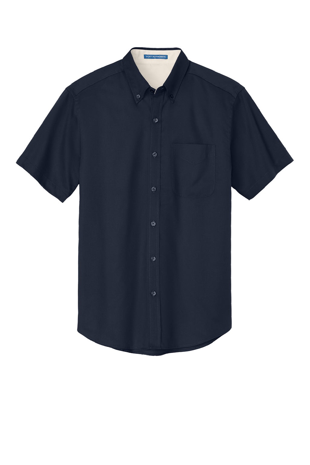 Port Authority S508/TLS508 Mens Easy Care Wrinkle Resistant Short Sleeve Button Down Shirt w/ Pocket Navy Blue/Light Stone Flat Front