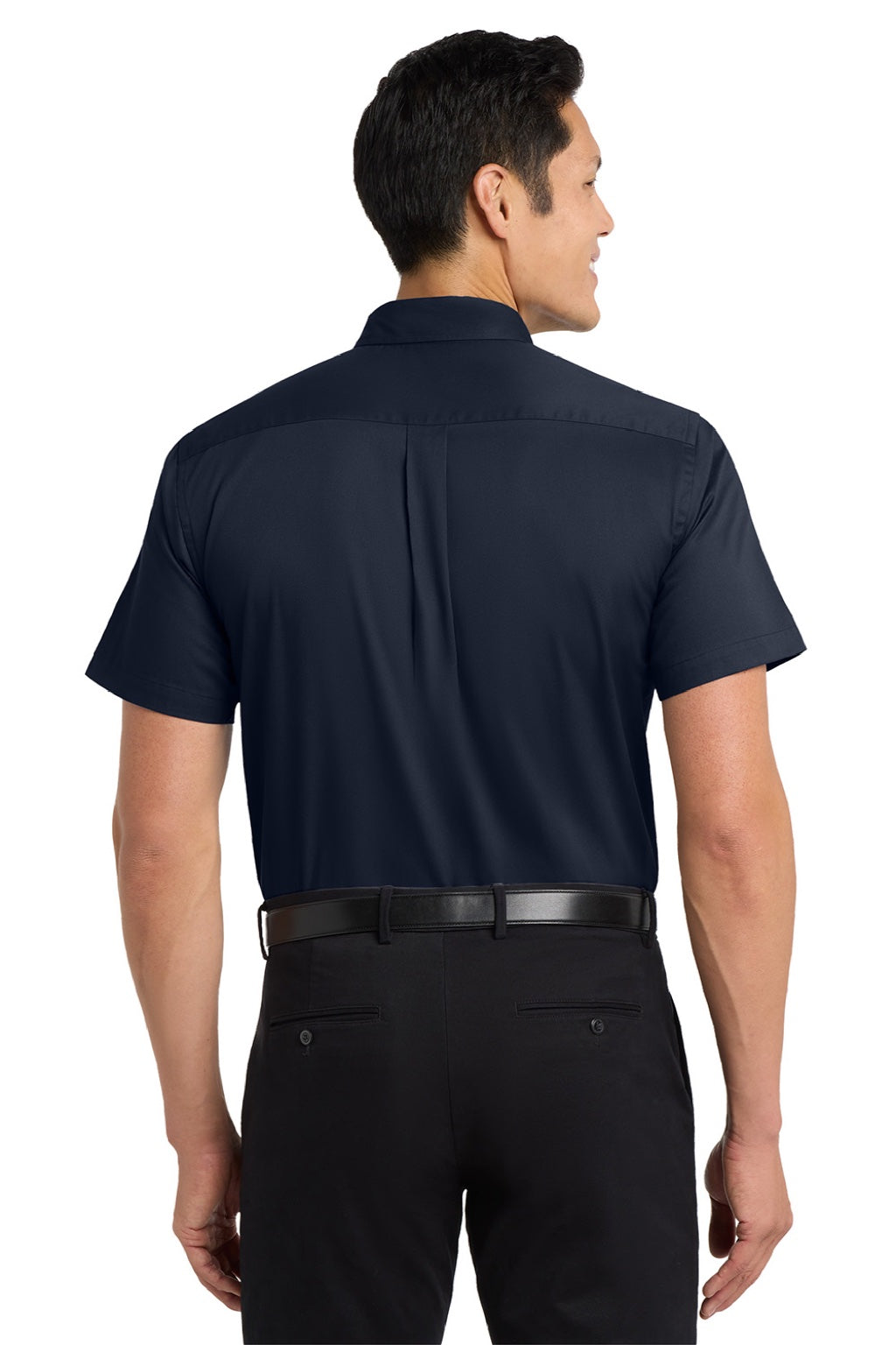 Port Authority S508/TLS508 Mens Easy Care Wrinkle Resistant Short Sleeve Button Down Shirt w/ Pocket Navy Blue/Light Stone Model Back