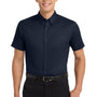 Port Authority Mens Easy Care Wrinkle Resistant Short Sleeve Button Down Shirt w/ Pocket - Navy Blue/Light Stone