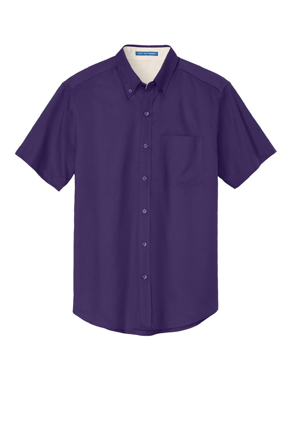 Port Authority S508/TLS508 Mens Easy Care Wrinkle Resistant Short Sleeve Button Down Shirt w/ Pocket Purple/Light Stone Flat Front