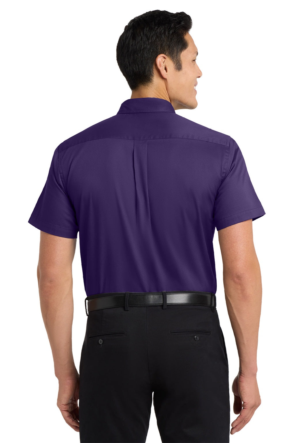 Port Authority S508/TLS508 Mens Easy Care Wrinkle Resistant Short Sleeve Button Down Shirt w/ Pocket Purple/Light Stone Model Back