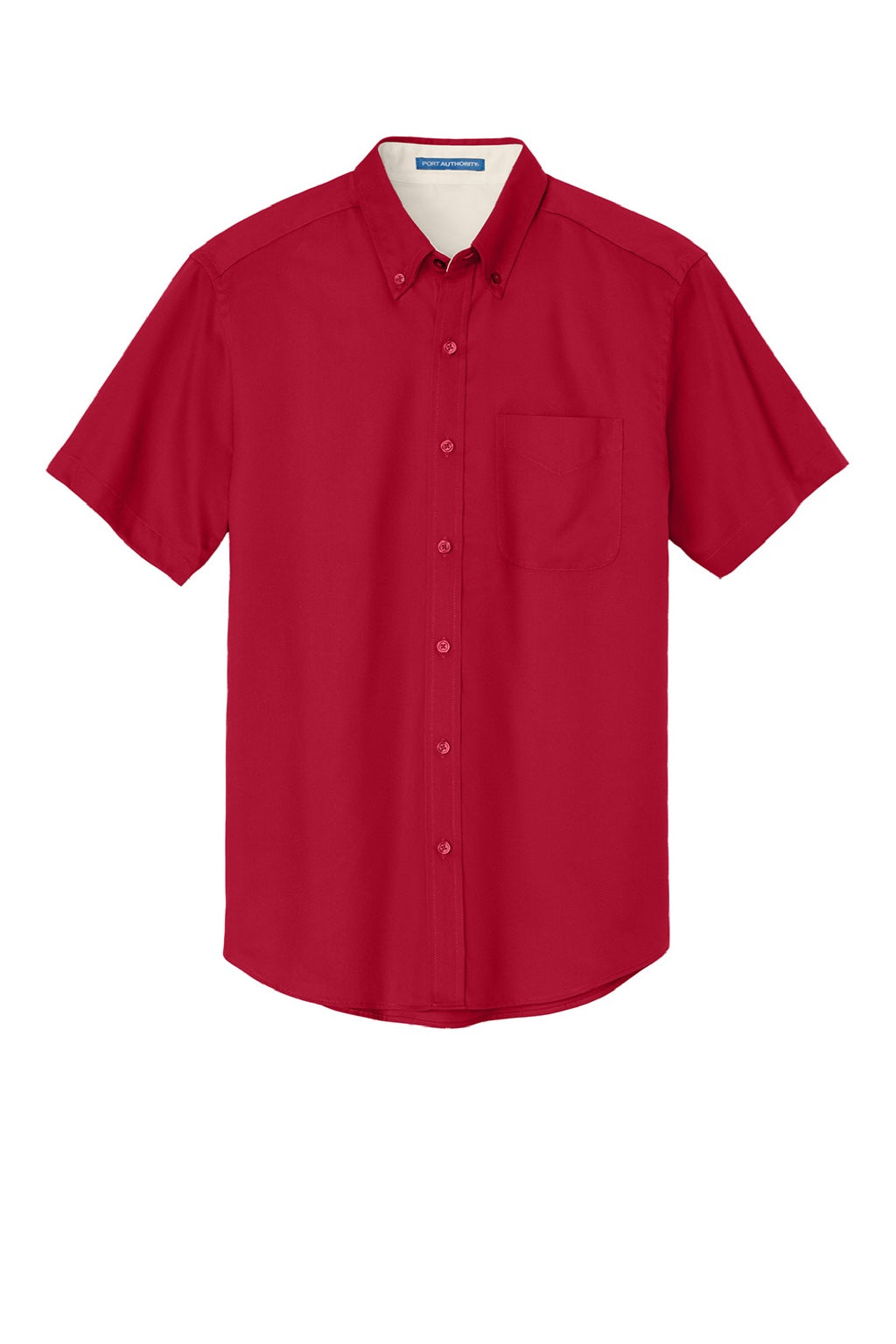 Port Authority S508/TLS508 Mens Easy Care Wrinkle Resistant Short Sleeve Button Down Shirt w/ Pocket Red/Light Stone Flat Front