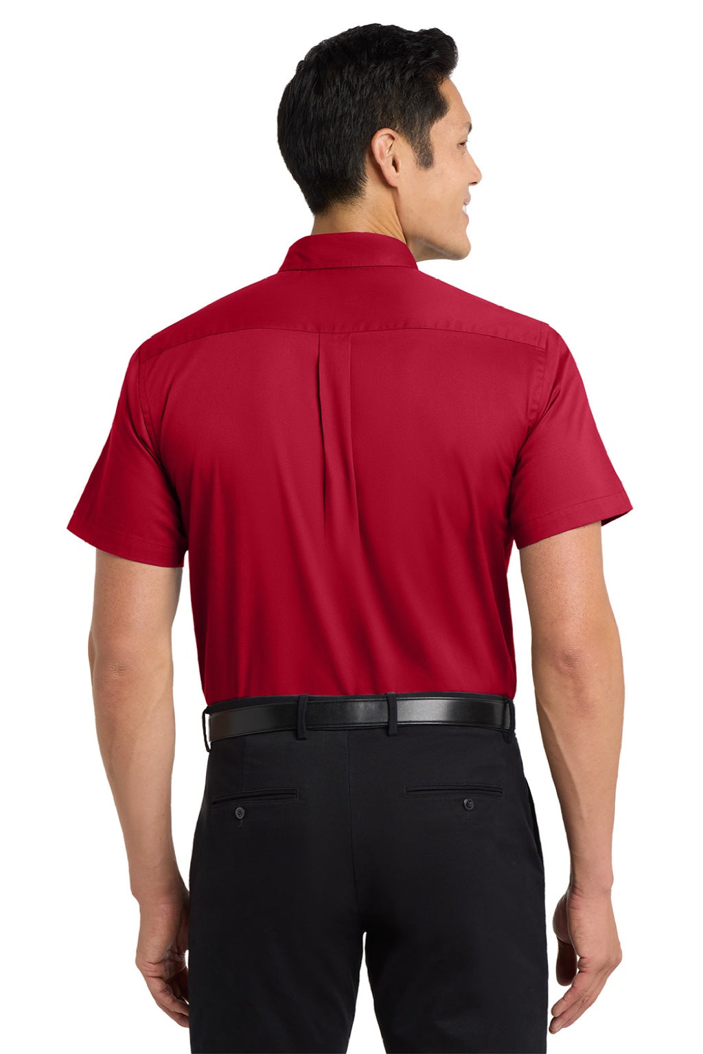 Port Authority S508/TLS508 Mens Easy Care Wrinkle Resistant Short Sleeve Button Down Shirt w/ Pocket Red/Light Stone Model Back