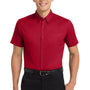 Port Authority Mens Easy Care Wrinkle Resistant Short Sleeve Button Down Shirt w/ Pocket - Red/Light Stone