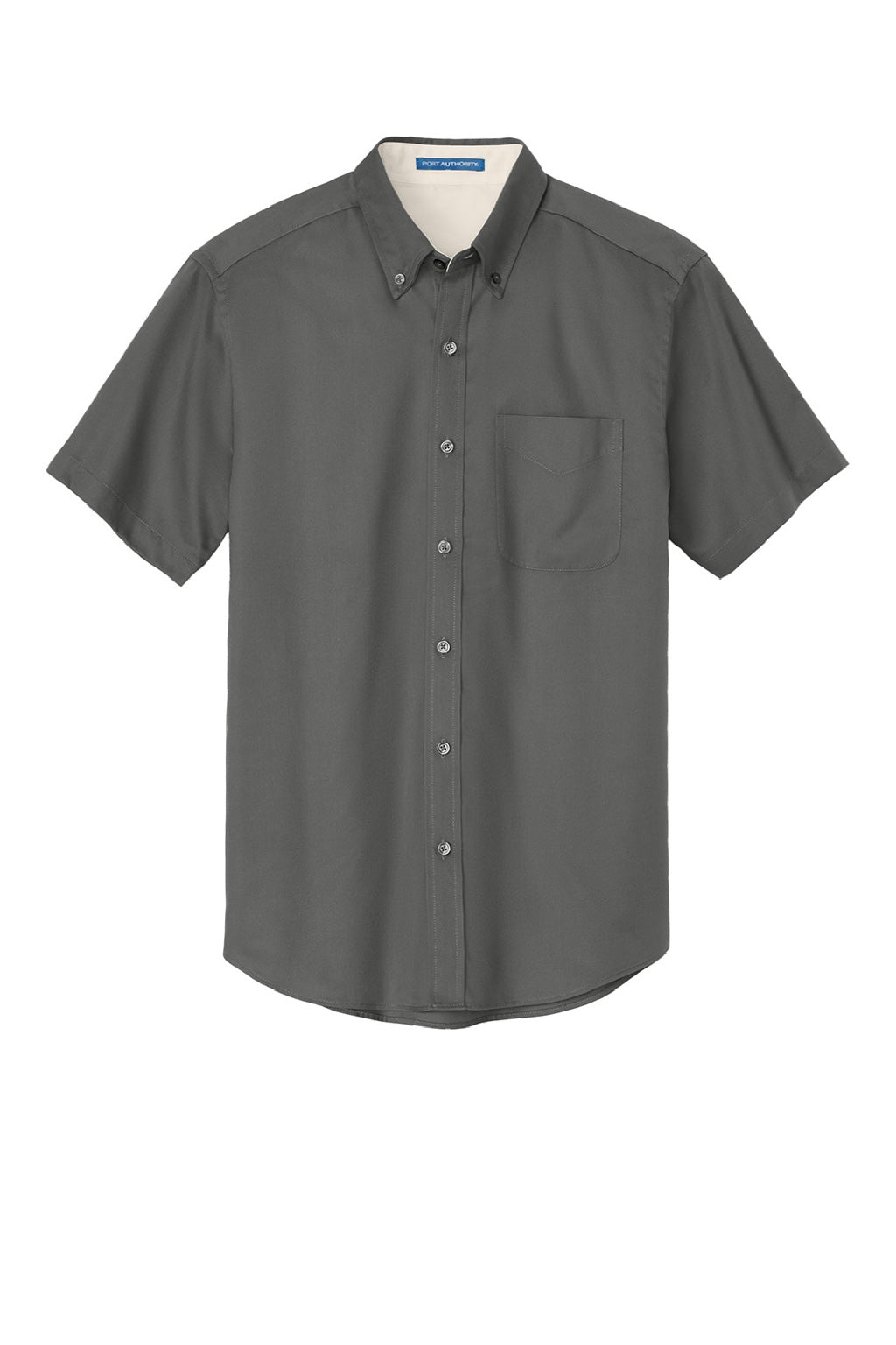 Port Authority S508/TLS508 Mens Easy Care Wrinkle Resistant Short Sleeve Button Down Shirt w/ Pocket Steel Grey/Light Sone Flat Front