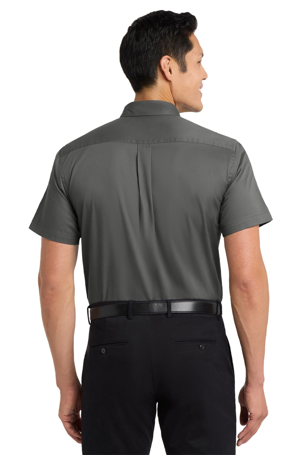 Port Authority S508/TLS508 Mens Easy Care Wrinkle Resistant Short Sleeve Button Down Shirt w/ Pocket Steel Grey/Light Sone Model Back