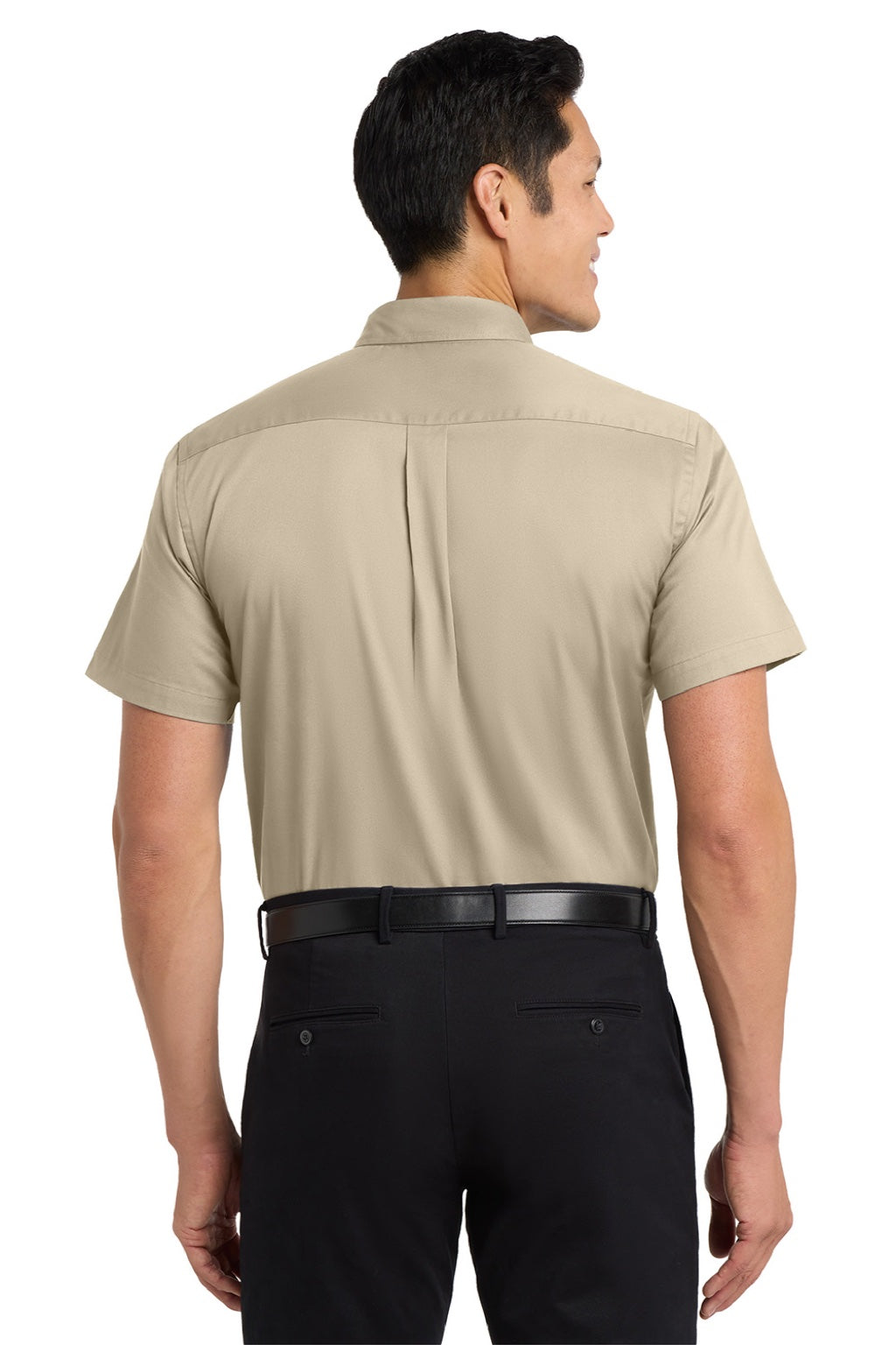 Port Authority S508/TLS508 Mens Easy Care Wrinkle Resistant Short Sleeve Button Down Shirt w/ Pocket Stone Brown Model Back