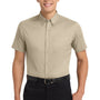 Port Authority Mens Easy Care Wrinkle Resistant Short Sleeve Button Down Shirt w/ Pocket - Stone Brown