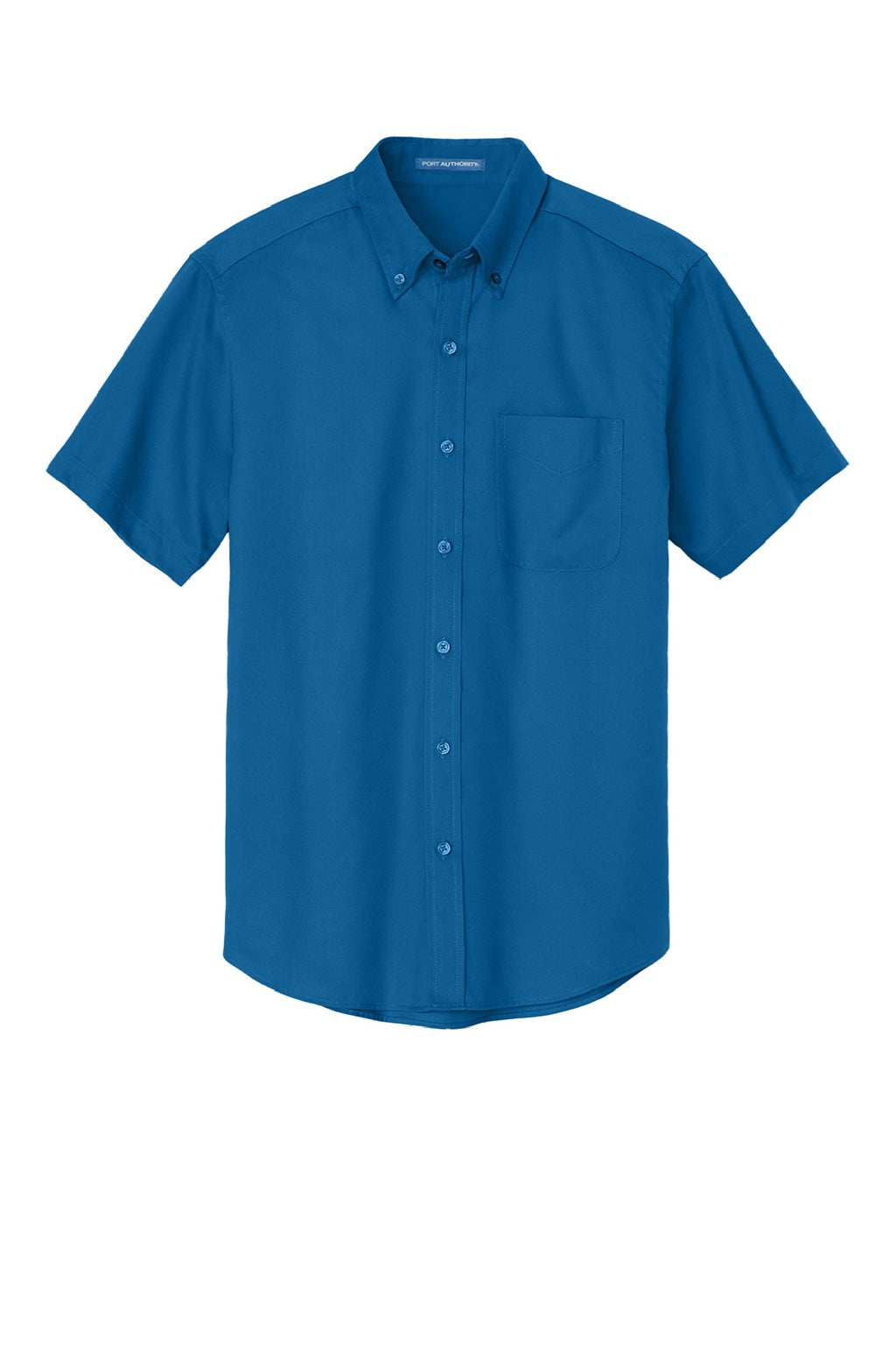 Port Authority S508/TLS508 Mens Easy Care Wrinkle Resistant Short Sleeve Button Down Shirt w/ Pocket Strong Blue Flat Front