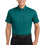 Port Authority Mens Easy Care Wrinkle Resistant Short Sleeve Button Down Shirt w/ Pocket - Teal Green