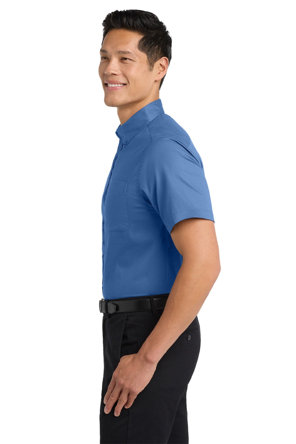 Port Authority S508/TLS508 Mens Easy Care Wrinkle Resistant Short Sleeve Button Down Shirt w/ Pocket Ultramarine Blue Model Side