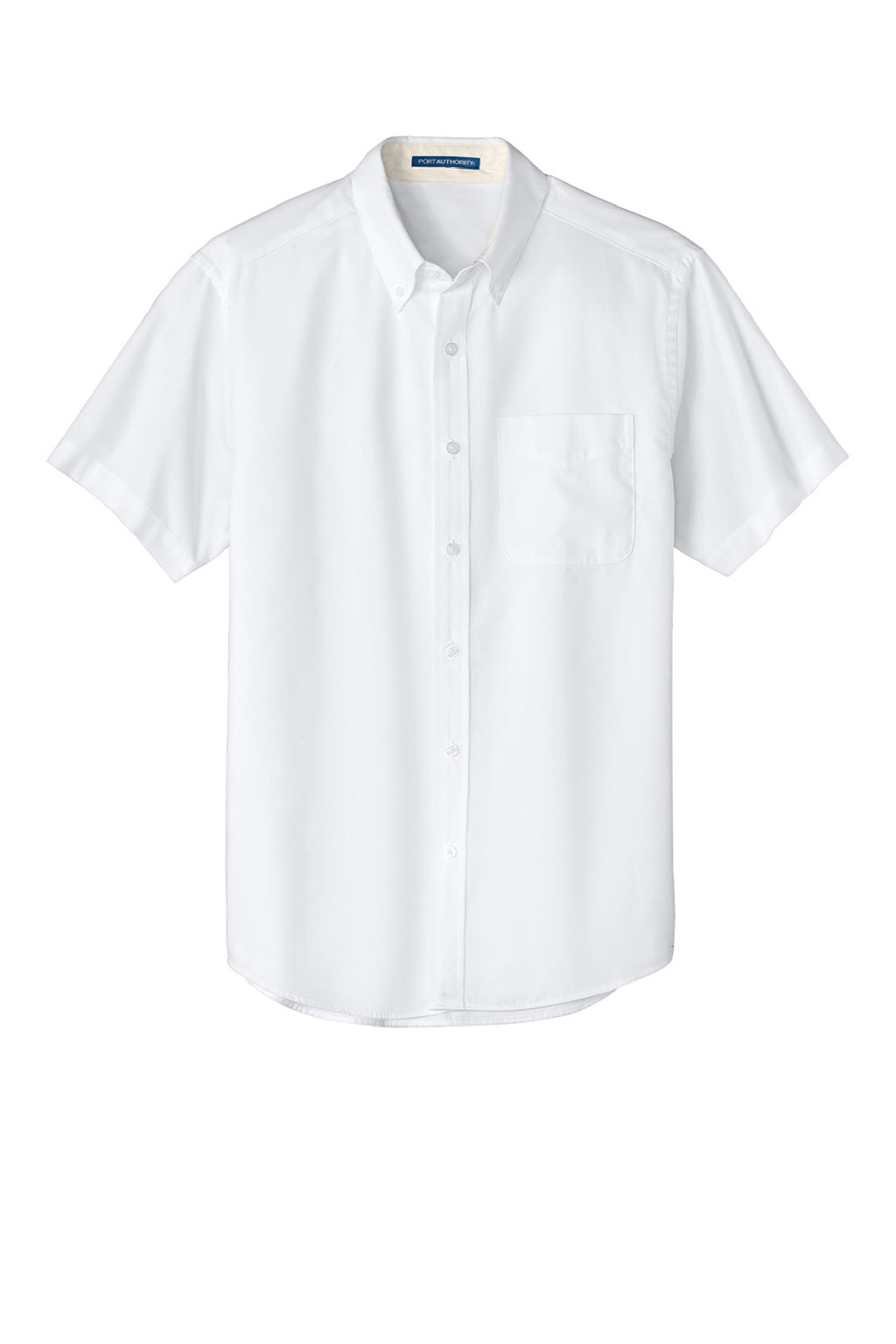 Port Authority S508/TLS508 Mens Easy Care Wrinkle Resistant Short Sleeve Button Down Shirt w/ Pocket White/Light Stone Flat Front
