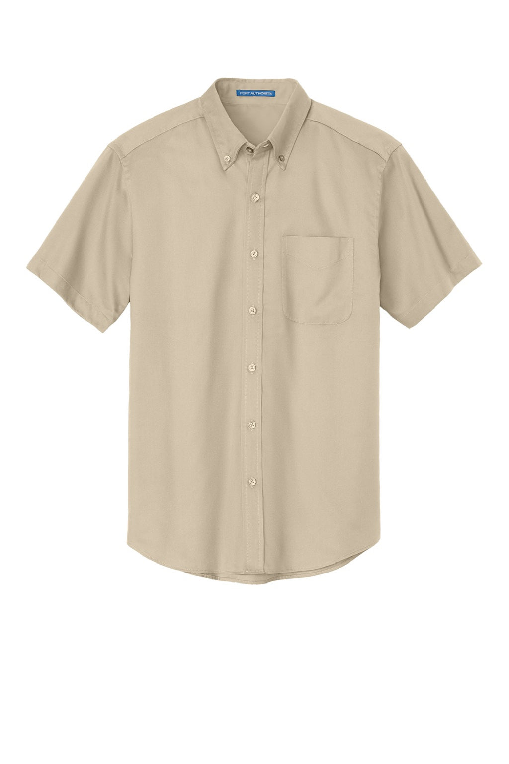 Port Authority S508/TLS508 Mens Easy Care Wrinkle Resistant Short Sleeve Button Down Shirt w/ Pocket Stone Brown Flat Front