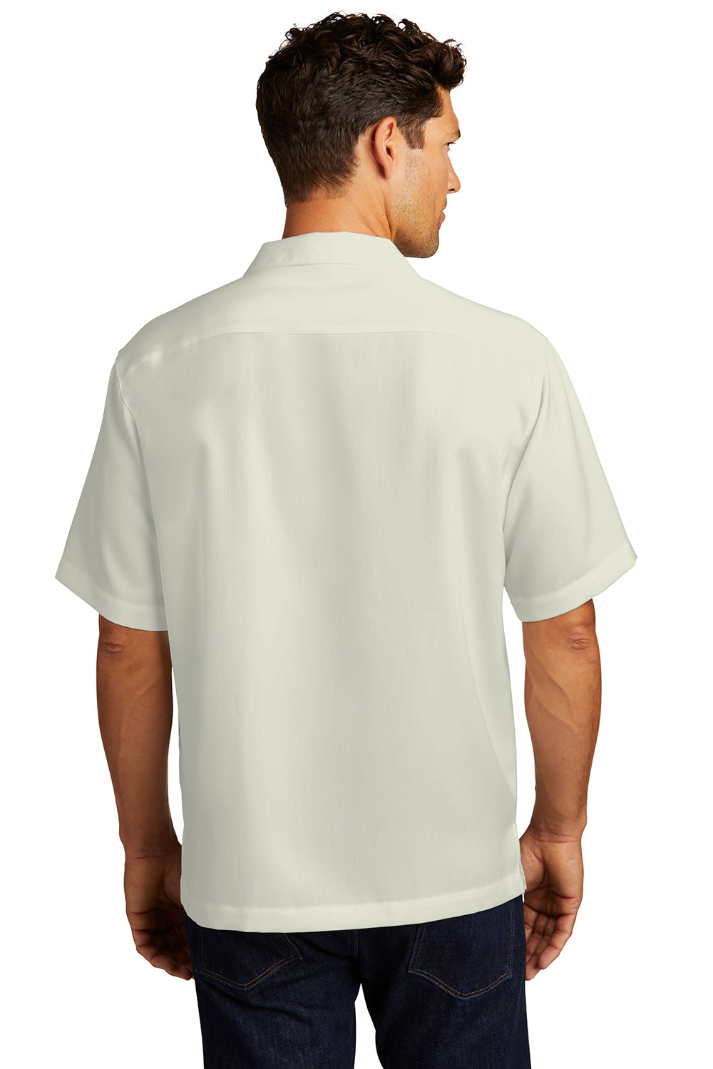 Port Authority S535 Mens Easy Care Stain Resistant Short Sleeve Button Down Camp Shirt w/ Pocket Ivory Model Back