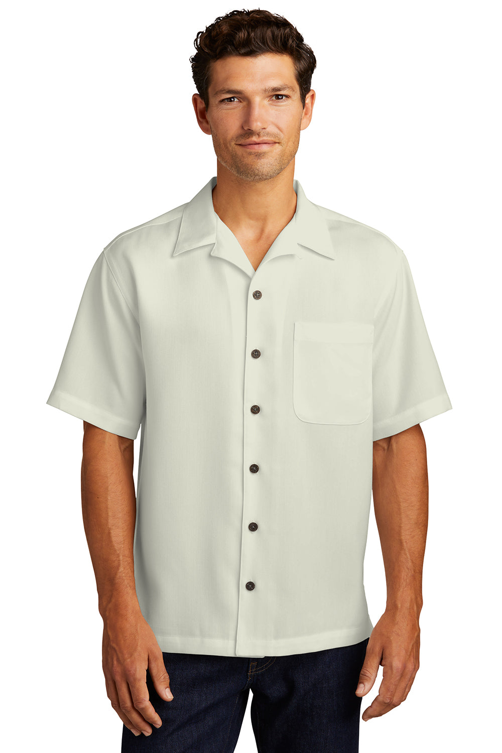 Port Authority S535 Mens Ivory Easy Care Stain Resistant Short Sleeve Button Down Camp Shirt w/ Pocket — BigTopShirtShop.com Port Authority S535 Mens Ivory Easy Care Stain Resistant Short Sleeve Button Down Camp Shirt w/ Pocket — BigTopShirtShop.com