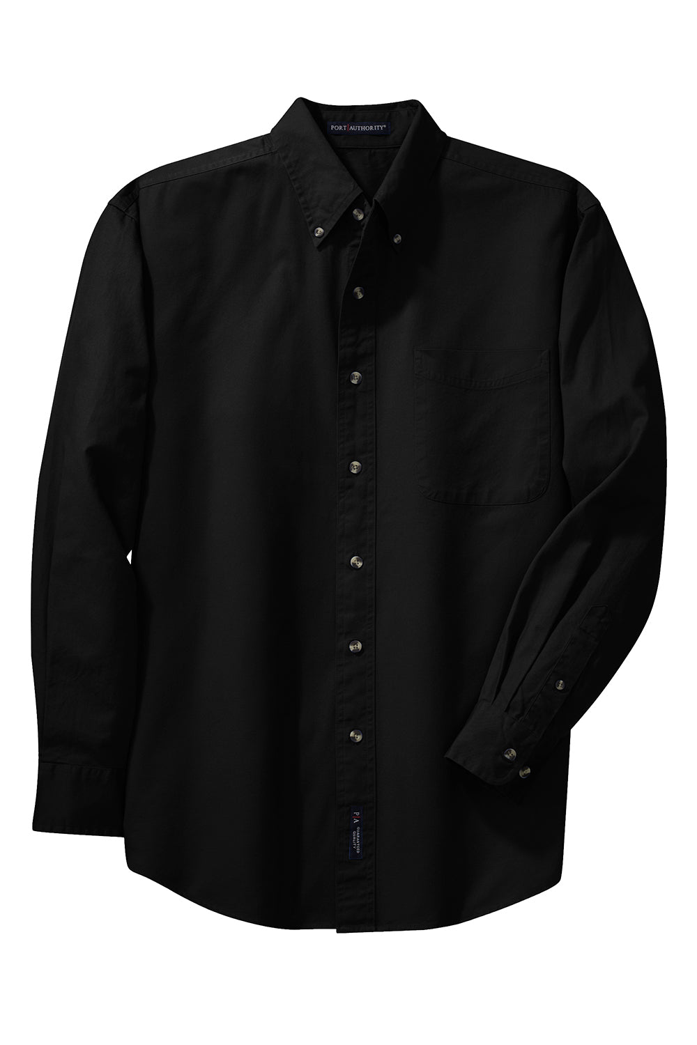 Port Authority S600T/TLS600T Mens Long Sleeve Button Down Shirt w/ Pocket Black Flat Front
