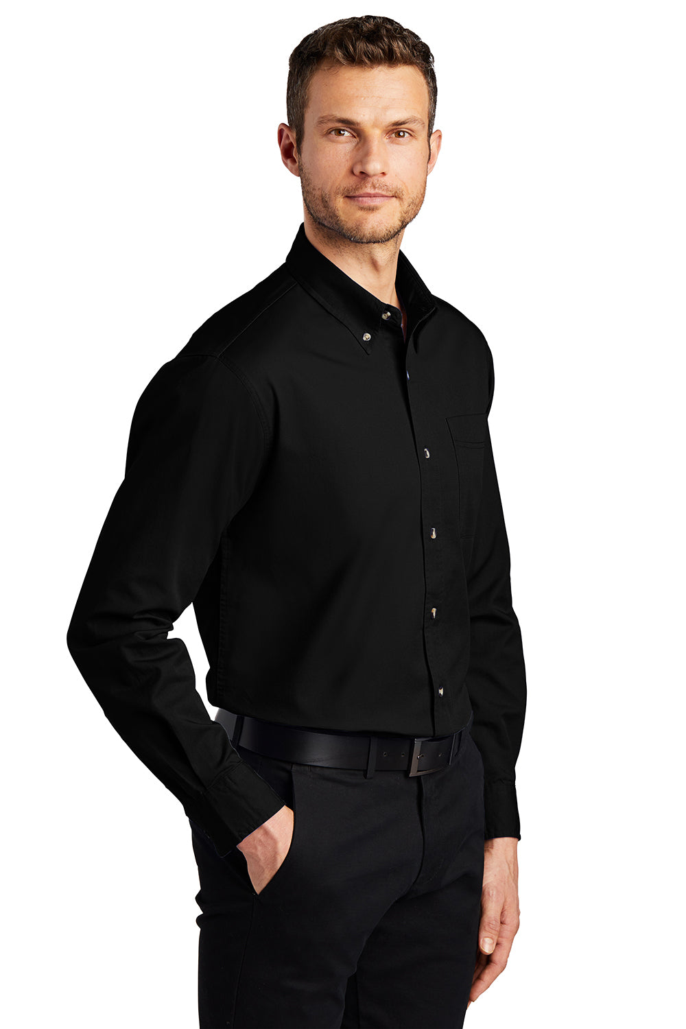 Port Authority S600T/TLS600T Mens Long Sleeve Button Down Shirt w/ Pocket Black Model 3q