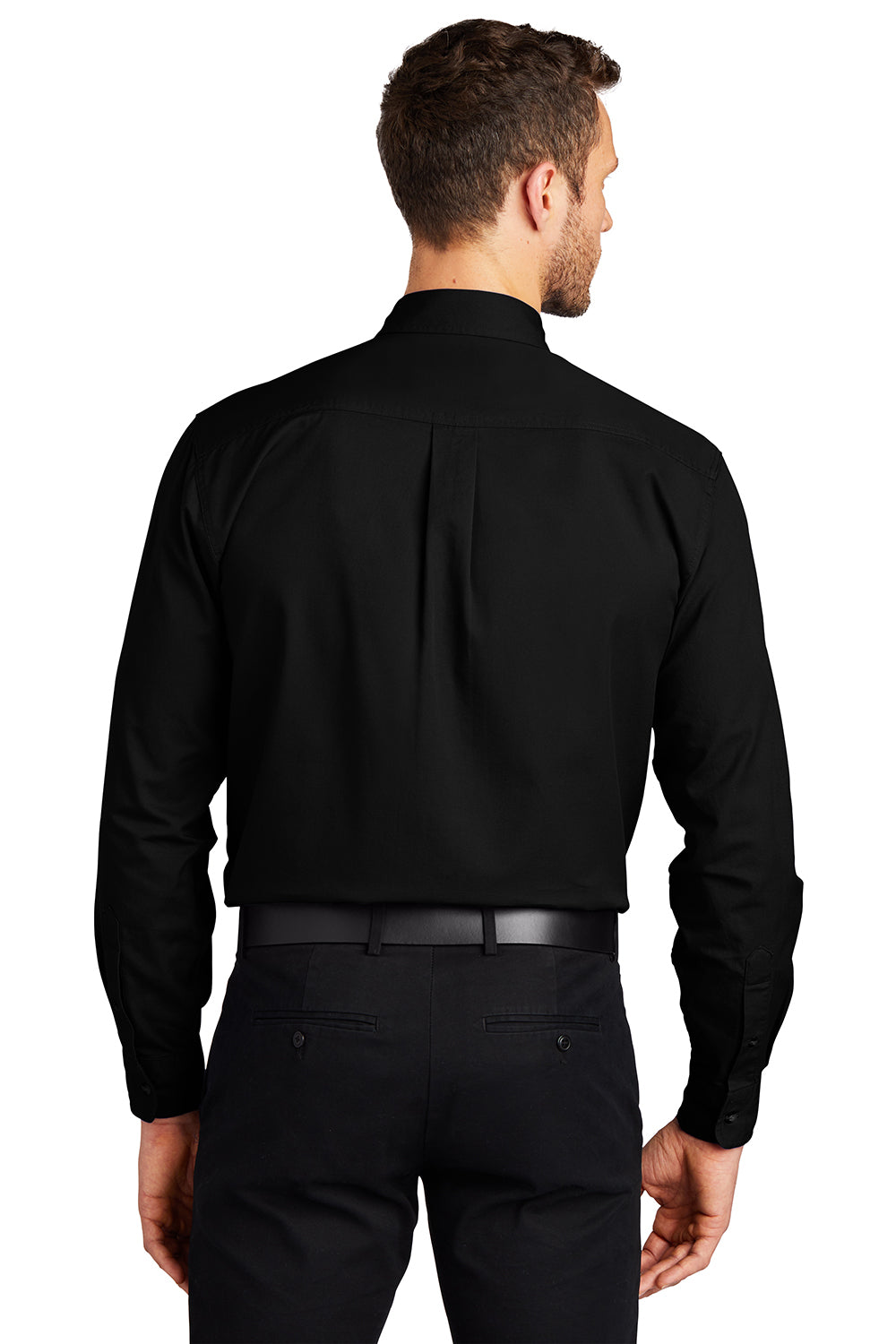 Port Authority S600T/TLS600T Mens Long Sleeve Button Down Shirt w/ Pocket Black Model Back