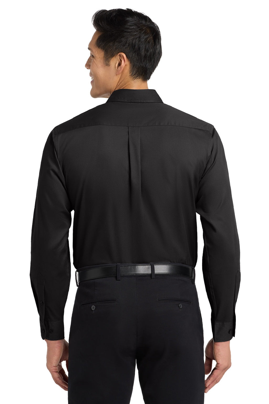 Port Authority S608/TLS608/S608ES Mens Easy Care Wrinkle Resistant Long Sleeve Button Down Shirt w/ Pocket Black/Light Stone Model Back
