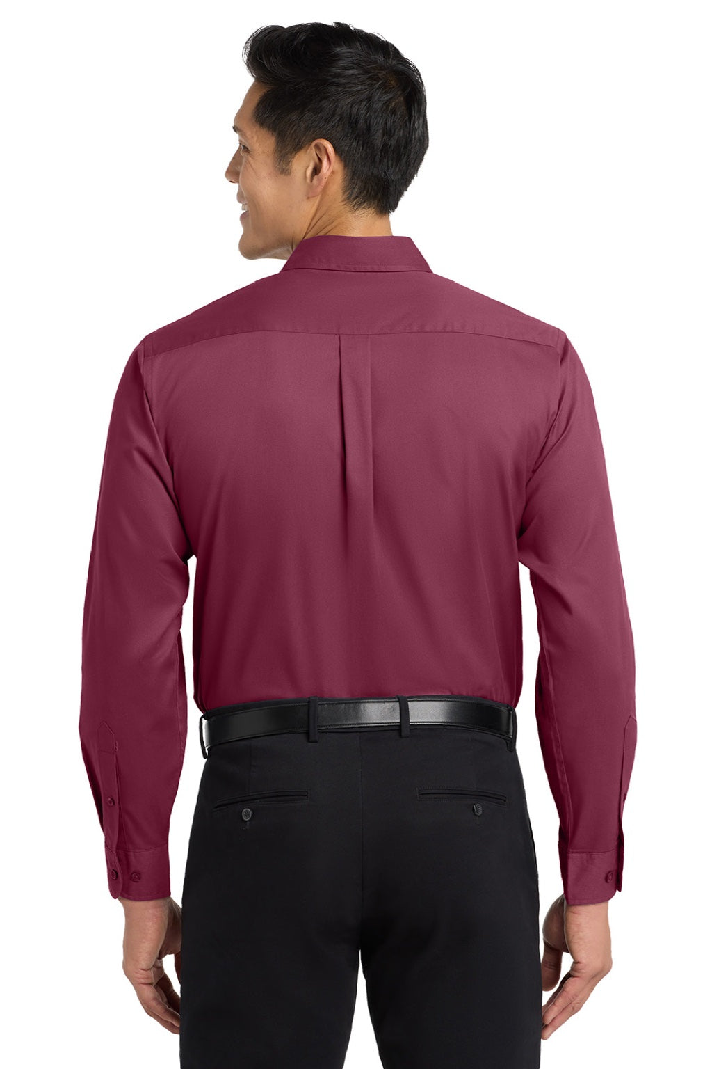 Port Authority S608/TLS608/S608ES Mens Easy Care Wrinkle Resistant Long Sleeve Button Down Shirt w/ Pocket Burgundy/Light Stone Model Back