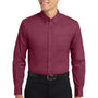 Port Authority Mens Easy Care Wrinkle Resistant Long Sleeve Button Down Shirt w/ Pocket - Burgundy/Light Stone
