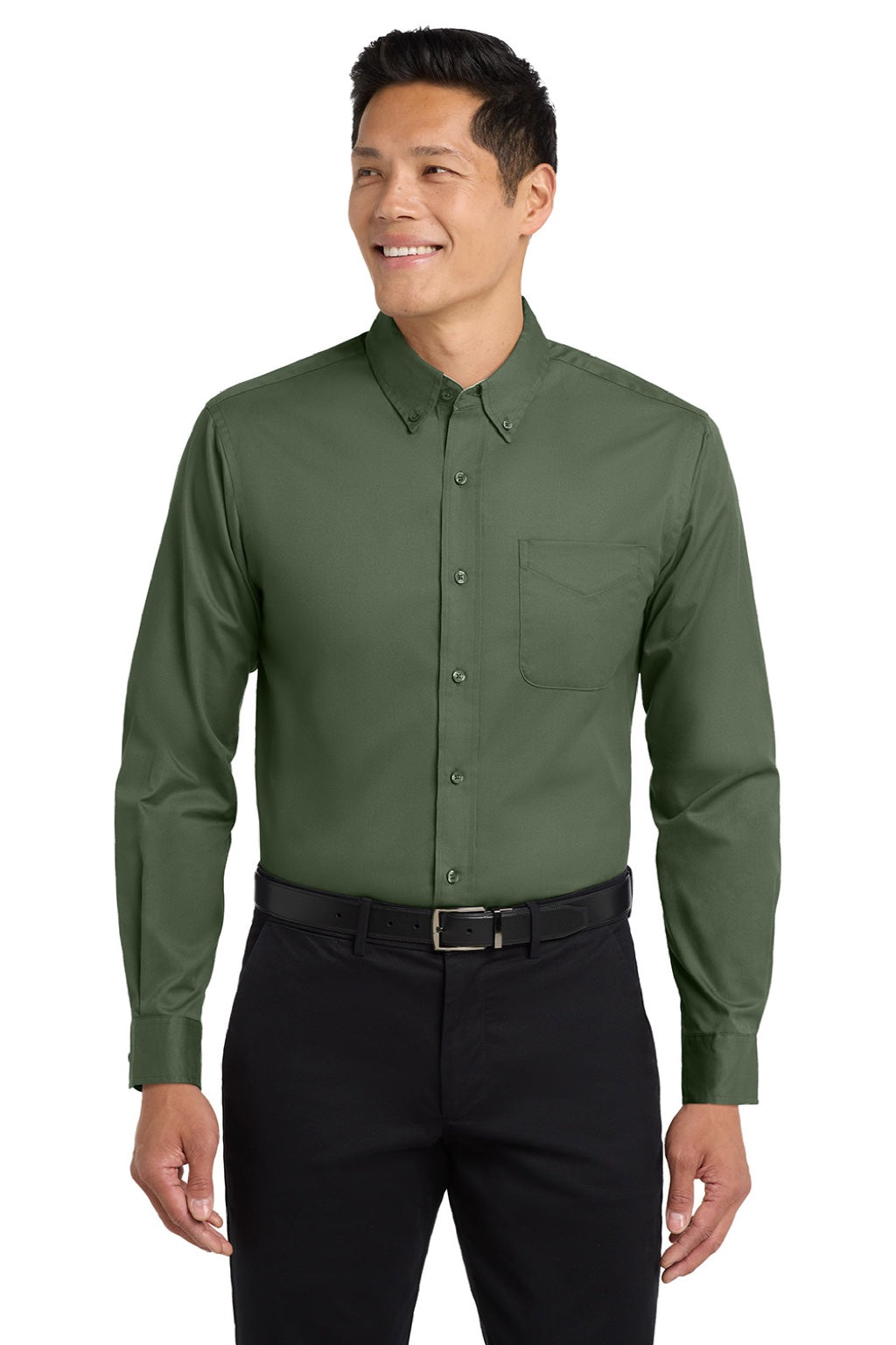 Port Authority S608/TLS608/S608ES Mens Easy Care Wrinkle Resistant Long Sleeve Button Down Shirt w/ Pocket Clover Green Model Front